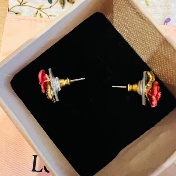 Les Néréides Rosebud Earrings 🌹 Gold & Red – French Designer - Picture 5 of 5